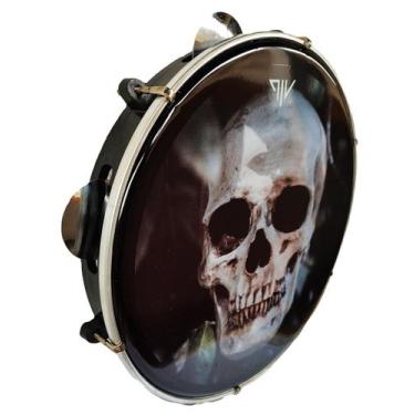 Imagem de Pandeiro 10 Polegadas Pele Leitosa Vip Caveira Folha, preto