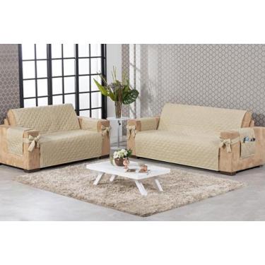 Imagem de Kit Jogo De Sofá 2 E 3 Lugares Com Laço Matelado Bege - Beatriz Enxova