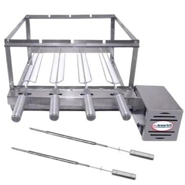 Imagem de Kit Inox Churrasqueira Gira 4 Espetos Giratório Brasa Grill+ 2 Espetos