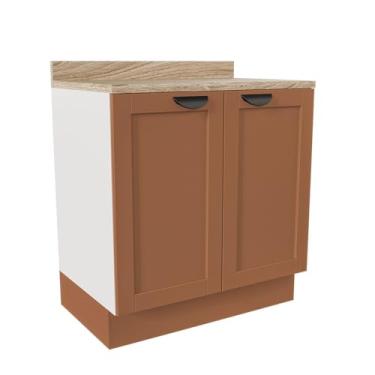 Imagem de Balcão 2 Portas 80cm com Tampo Arizona Cabecasa Madeiramadeira Branco/Terracota