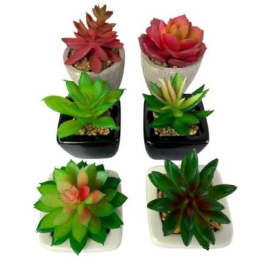 Imagem de Kit 6un Suculentas Artificiais vaso ceramica - melhoresofertas