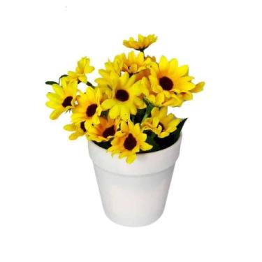 Imagem de Arranjo de Mini Girassol com Vaso Cachepot Branco - Nacional