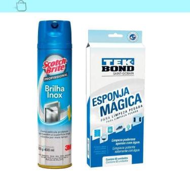 Imagem de Kit Limpeza Pesada Brilha Inox 3 Esponja Mágicas - So Produto
