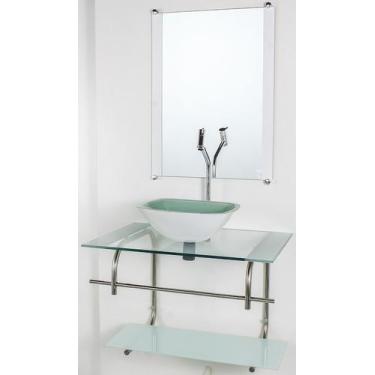 Imagem de Gabinete de vidro para banheiro inox 70cm cuba quadrada cqp branco - C