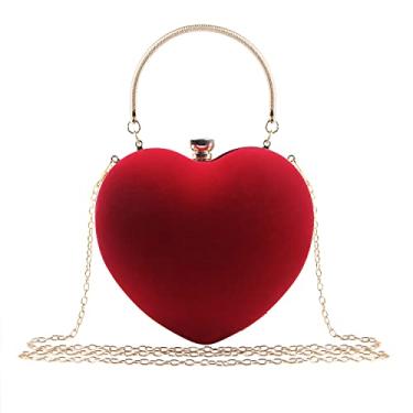 Imagem de LUI SUI Bolsa feminina de coração para festa de casamento, noite, bolsa de mão fofa em forma de coração, pequena bolsa de formatura, Vermelho, One Size