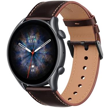 Imagem de AK Pulseira de couro para Amazfit GTR 4/GTR 3 Pro/GTR 3/GTR 2e/GTR 2/Amazfit GTR 47 mm, pulseira ajustável de liberação rápida de 22 mm com fivela de metal para mulheres e homens, pulseira de