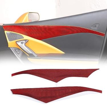 Imagem de Adesivo de decalque de painel de borda superior para alto-falante de porta de carro compatível com Corvette C7 Stingray 2014-2019 fibra de carbono macia, 2 peças, acessórios de acabamento da tampa do