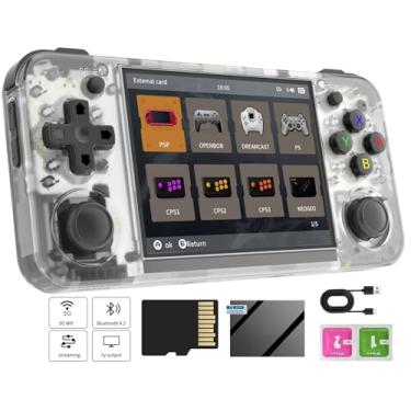 Imagem de RG35XX H Retro Handheld Game Console with Linux System, RG35XXH 3.5 Inch IPS Screen Built-in 64G TF Card 5528 Games Support TV Output 5G WiFi Bluetooth 4.2(Transparent White)