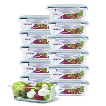 Imagem de Kit 12 Potes 640ml Vidro Retangular (caixa Master) Hermético - U4home,