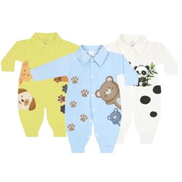 Imagem de Kit 3 Macacão Estampado Suedine Roupa Bebê Meninos e Meninas - Koala B