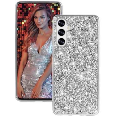 Imagem de Capa de silicone para Samsung Galaxy A35 5G com glitter brilhante, capa traseira híbrida fosca de alto impacto, resistente à prova de choque, capa protetora para Samsung A35 fofa para mulheres de 6,6