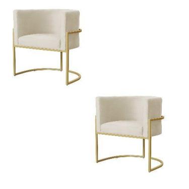 Imagem de Kit 2 Poltrona Luana Veludo Bege Base Dourada Luxo - FM - Fina Mobília