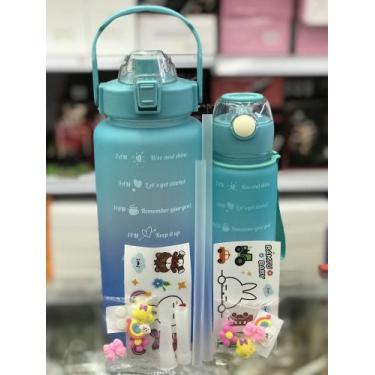 Imagem de Kit 2 Garrafas De Água Motivacional 2Litros e 800ml Squeeze Com Canudo