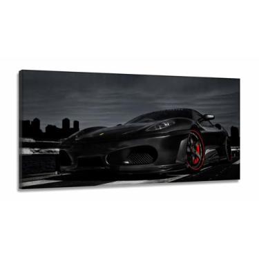 Imagem de Quadro Decorativo Ferrari Preta 130x60 em Tecido Canvas - Wall Frame