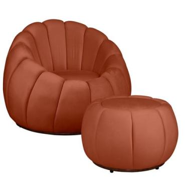 Imagem de Kit Poltrona Base Giratória e Puff Concha Decorativo Veludo - Fina Mob