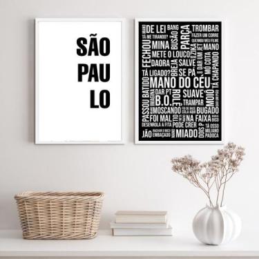 Imagem de Kit 2 Quadros São Paulo Gírias PretoEBranco 24x18cm - Quadros On-line