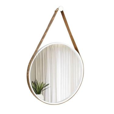 Imagem de Espelho Decorativo Adnet Branco Alça material sintético Rajado 60 cm R