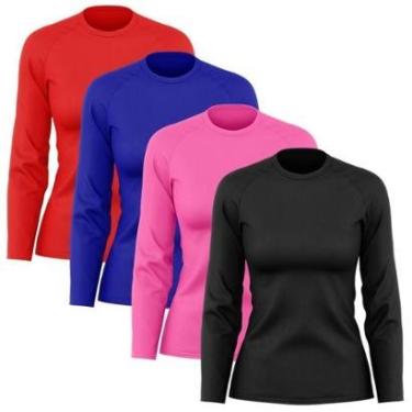 Imagem de Kit 4 Camisetas Manga Longa Poliamida Feminina Proteção Solar UV-Feminino