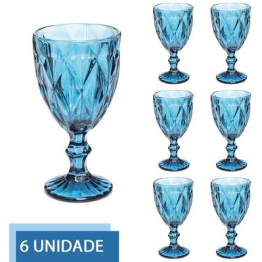 Imagem de Conjunto 6 Copos Azul Taças Diamante Para Agua Vinho 300ml - Eco's