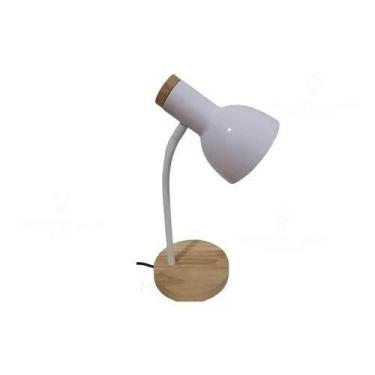 Imagem de Luminária Abajur Mesa Desk Orion Madeira Articulável Branco - GMH Trad