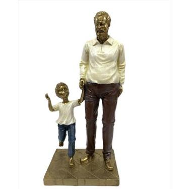 Imagem de Escultura Estatueta Avô Com Neto Enfeite De Resina - Espressione