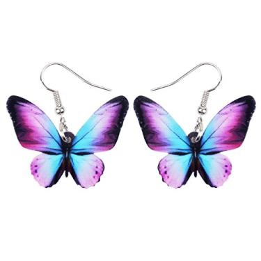 Imagem de Bonsny Brincos de borboleta floral com pingente de gota para mulheres, meninas, crianças, presente, Acrílico, Sem pedra preciosa