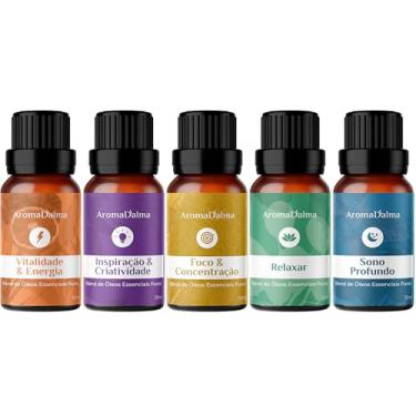 Imagem de Kit Completo Blends Puros de Óleos Essenciais - 5 Blends Naturais Para Uso Diário e Noturno. Ideal Para Quem Busca Equilíbrio, Energia e Relaxamento - Aroma D’alma
