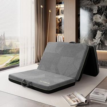 Imagem de GEMBED Colchão triplo dobrável de tamanho completo – Colchão dobrável de espuma viscoelástica com três dobras, alça e fundo antiderrapante, cadeira dobrável portátil para sofá-cama para viagens,