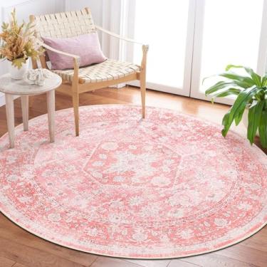 Imagem de MUJOO Tapete redondo de 1,5 m, tapete circular rosa lavável, tapetes circulares boho para quarto e sala de estar, tapete antiderrapante macio rosa floral