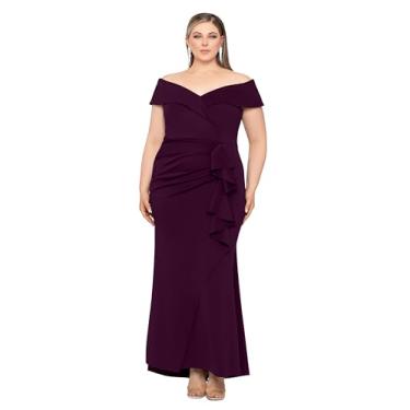 Imagem de Xscape Vestido feminino plus size longo tomara que caia e decote coração com babados, Ameixa, 23 Plus Size