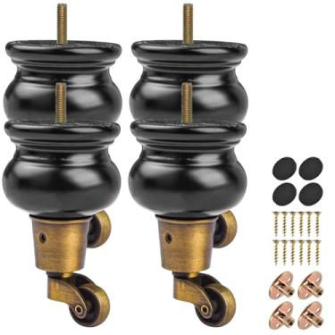 Imagem de La Vane Pernas de móveis de madeira de 12,7 cm com rodízios, 4 peças de pés de substituição de madeira soild black com parafuso pré-perfurado M20 polegadas e placa de montagem para poltrona, poltrona,