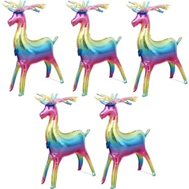 Imagem de Balões coloridos de veado de Natal, folha de Natal, balões coloridos de folha de veado para balões de Natal, decorações de festa de aniversário, suprimentos de festa, conjuntos de balões 5 peças