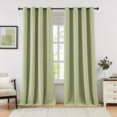 Imagem de Cortinas blackout 100% de linho para quarto, cortinas blackout verde-sálvia 153 cm de comprimento, cortinas texturizadas grossas para sala de estar, cortinas de escurecimento de quarto com ilhós, 107