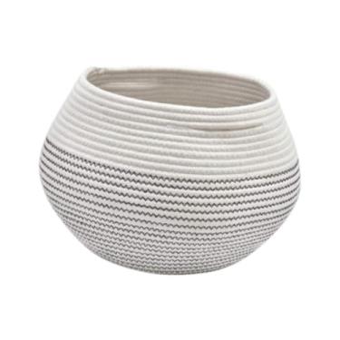 Imagem de ＫＬＫＣＭＳ Cesta de armazenamento tecida com alça, cesta decorativa pequena redonda da escaninho do recipiente para revistas dos brinquedos das toalhas, Preto Branco