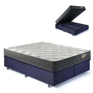 Imagem de Base Box Baú King 193x203 Suede Preto com Colchão Adapto Molas Ensacad