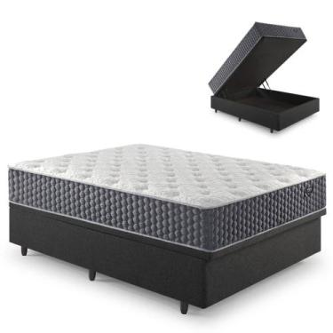 Imagem de Base Box Baú Casal 138x188 Linho Cinza com Colchão Relax Fresh Molas E