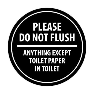 Imagem de Signs ByLITA Circle Please Do Not Flush Anything Except Toilet Paper Wall or Door Sign - Fita adesiva dupla face de espuma | Material durável (preto) - Médio (pacote com 5)