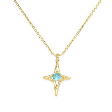 Imagem de Sonateomber Colares com pingente de estrela de ouro simples para mulheres, pedra do mês de nascimento com strass brilhante, estrelas de quatro pontas, colares pendentes de formatura, moda de