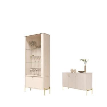 Imagem de Jogo Aparador e Cristaleira May Off White Dourado - Mais de Casa