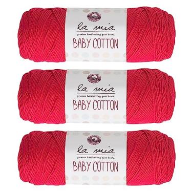 Imagem de 3 novelos La Mia Baby 50% algodão total 297 g cada 100 g/218 yd (200 m), médio, penteado, fio super macio, melhor para bebês e amigurumi, rosa - L030