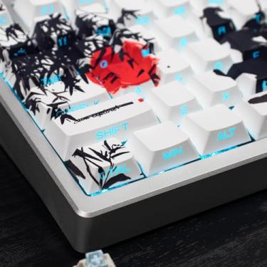 Imagem de Teclas brancas – Teclas cereja com estampa lateral brilhante, 131 teclas Double Shot PBT, conjunto de teclas de pintura a tinta para 60/65/75/100 Cherry Gateron Mx mecânico