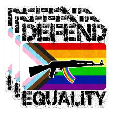 Imagem de Conjunto de 3 peças de 7,6 cm - Adesivo de defesa da igualdade adesivos de arma engraçados Progress Pride Flag and Rifle Decalque de vinil à prova d'água para garrafas de água Tumbler Laptop Hard Hat