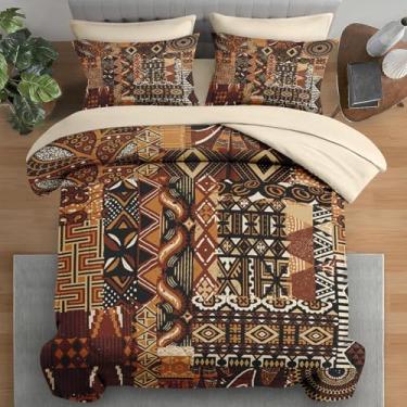 Imagem de Pamnest Jogo de lençol Queen com estampa floral retrô africana, 7 peças, para crianças e adultos, lençol com elástico, 2 fronhas e 2 fronhas para decoração de quarto