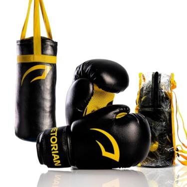 Imagem de Kit Luva de Boxe + Saco de Pancadas Infantil Pretorian (Preto/Amarelo)