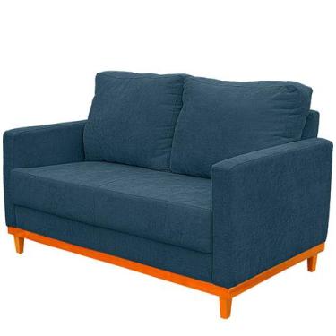 Imagem de Sofá Berlin 02 Lugares Base Madeira Linho - Fina Mobília, Azul petróle
