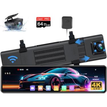 Imagem de Jelkuz 2024 Câmera de Espelho Retrovisor 4K de 12 "Atualizada com Wi-Fi, Câmera de Backup Frontal e Traseira de Espelho 2160P para Carros e Caminhões, Wdr e Hdr, Gravação de Loop, Sensor G, Monitor De