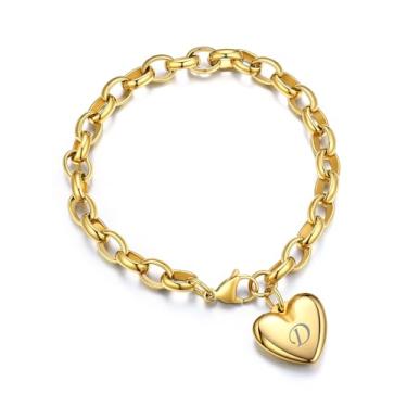 Imagem de GOLDCHIC JEWELRY Pulseira com pingente de coração ajustável para mulheres, aço inoxidável, letras de elos iniciais, pulseiras mãe filha, joias presentes para mãe (com caixa), 6.1 Inches - 8.7 Inches