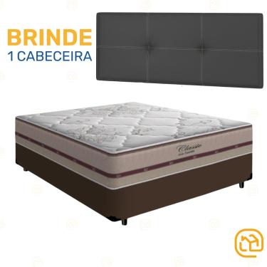 Imagem de Box Casal Marrom + Cabeceira Painel Iris Preta + Colchão Classic Molas Ensacadas 138cm