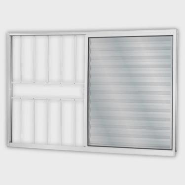 Imagem de Janela de Alumínio Veneziana de Correr 100x150cm 3 Folhas 1 Fixa com Grade e Vidro Liso Linha Soft