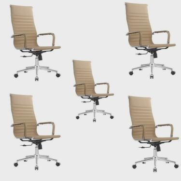 Imagem de Kit 5 Cadeiras Esteirinha Presidente Giratória Estofada com Rodízios